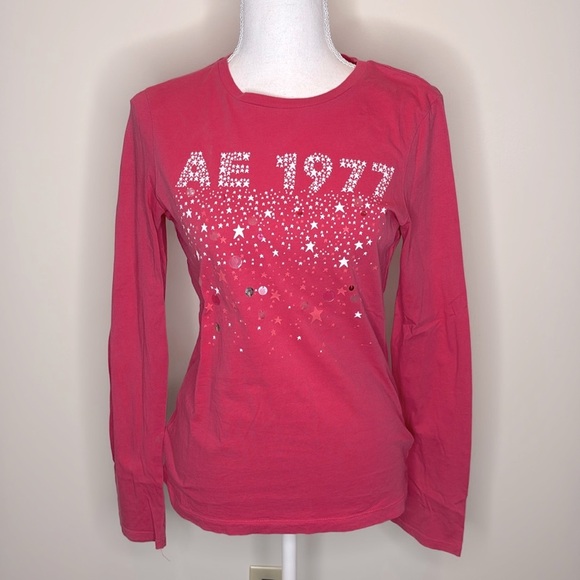 American Eagle Outfitters Tops - American Eagle Pink L/S Top With Scattered Sequins. Medium